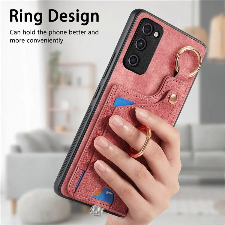 For Samsung Galaxy S23+ Case Leather TPU Back Cover with Card Holder Kickstand Black