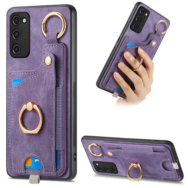 For Samsung Galaxy S23+ Case Leather TPU Back Cover with Card Holder Kickstand Black