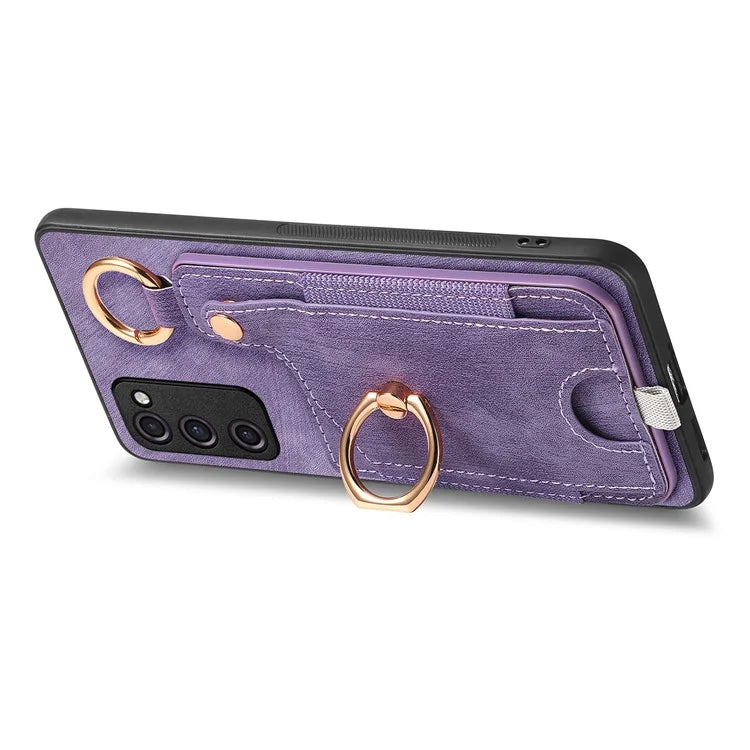 For Samsung Galaxy S23+ Case Leather TPU Back Cover with Card Holder Kickstand Black