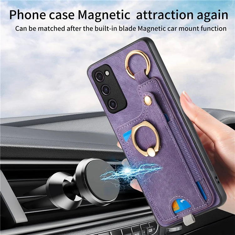 For Samsung Galaxy S23+ Case Leather TPU Back Cover with Card Holder Kickstand Black