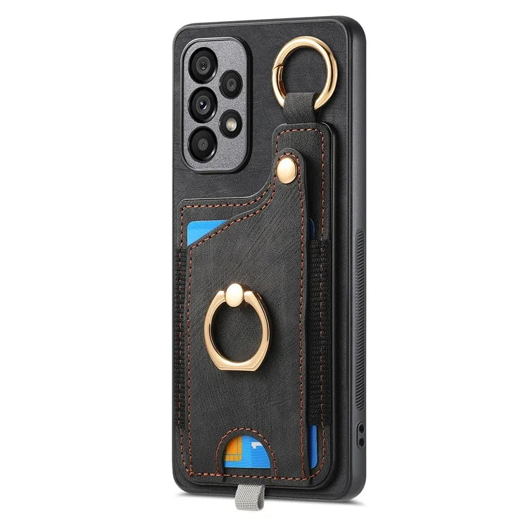 For Samsung Galaxy A23 5G (Global Version)  /  4G Case Leather Back Cover with Ring Support Card Holder