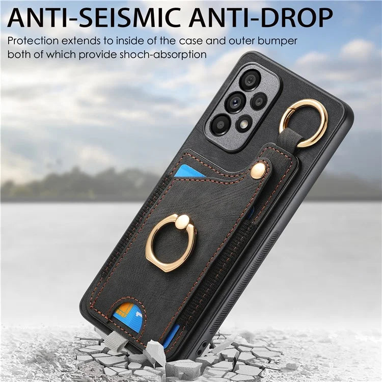For Samsung Galaxy A23 5G (Global Version)  /  4G Case Leather Back Cover with Ring Support Card Holder