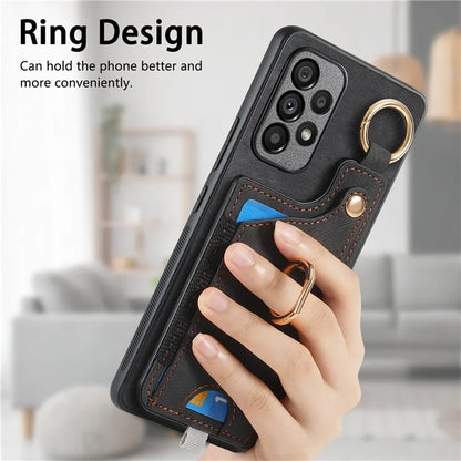 For Samsung Galaxy A23 5G (Global Version)  /  4G Case Leather Back Cover with Ring Support Card Holder
