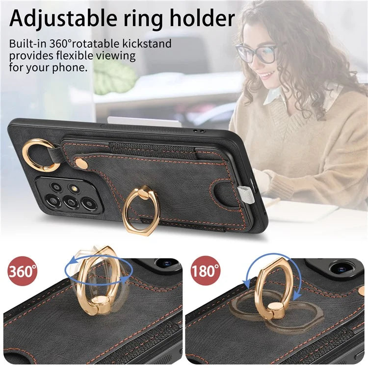 For Samsung Galaxy A23 5G (Global Version)  /  4G Case Leather Back Cover with Ring Support Card Holder