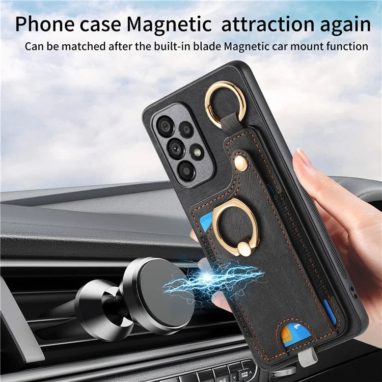 For Samsung Galaxy A23 5G (Global Version)  /  4G Case Leather Back Cover with Ring Support Card Holder