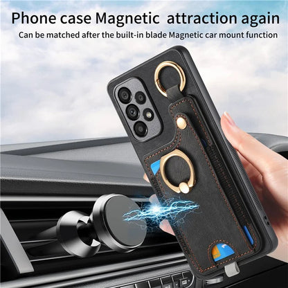 For Samsung Galaxy A23 5G (Global Version)  /  4G Case Leather Back Cover with Ring Support Card Holder