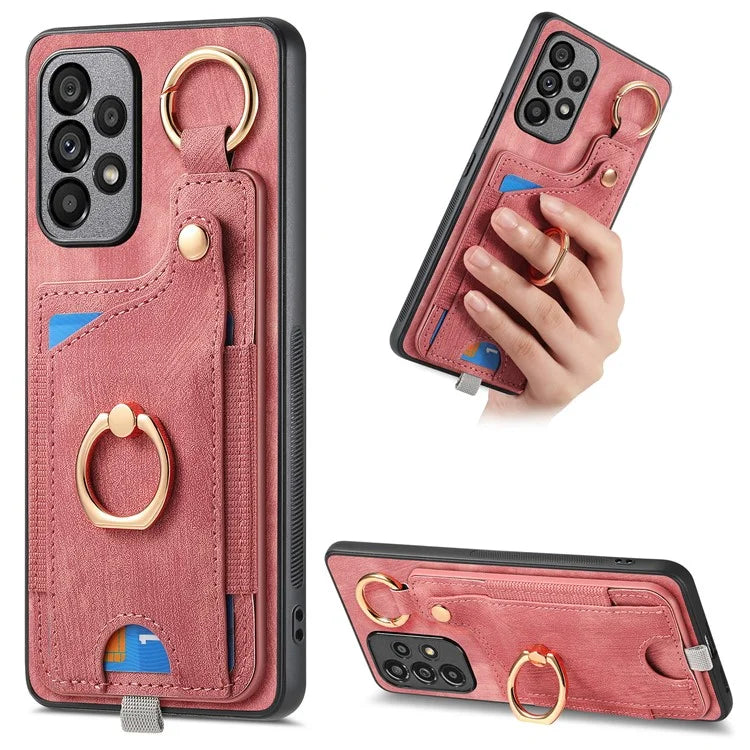 For Samsung Galaxy A23 5G (Global Version)  /  4G Case Leather Back Cover with Ring Support Card Holder