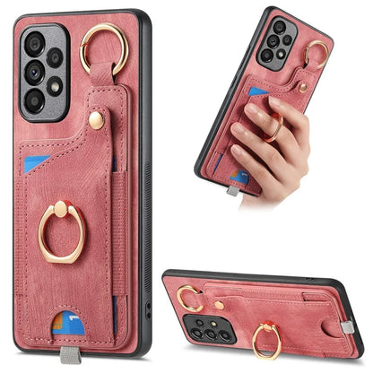 For Samsung Galaxy A23 5G (Global Version)  /  4G Case Leather Back Cover with Ring Support Card Holder