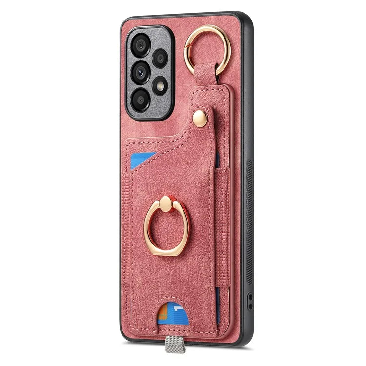 For Samsung Galaxy A23 5G (Global Version)  /  4G Case Leather Back Cover with Ring Support Card Holder