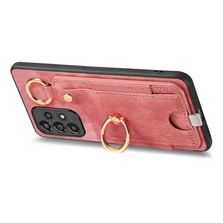For Samsung Galaxy A23 5G (Global Version)  /  4G Case Leather Back Cover with Ring Support Card Holder