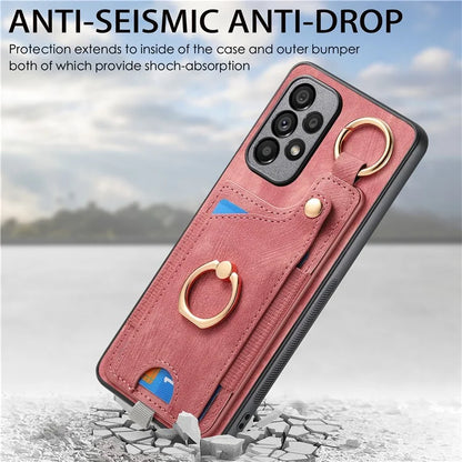 For Samsung Galaxy A23 5G (Global Version)  /  4G Case Leather Back Cover with Ring Support Card Holder