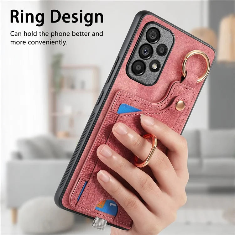 For Samsung Galaxy A23 5G (Global Version)  /  4G Case Leather Back Cover with Ring Support Card Holder