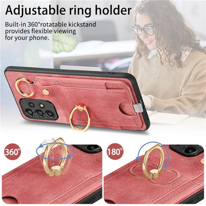 For Samsung Galaxy A23 5G (Global Version)  /  4G Case Leather Back Cover with Ring Support Card Holder
