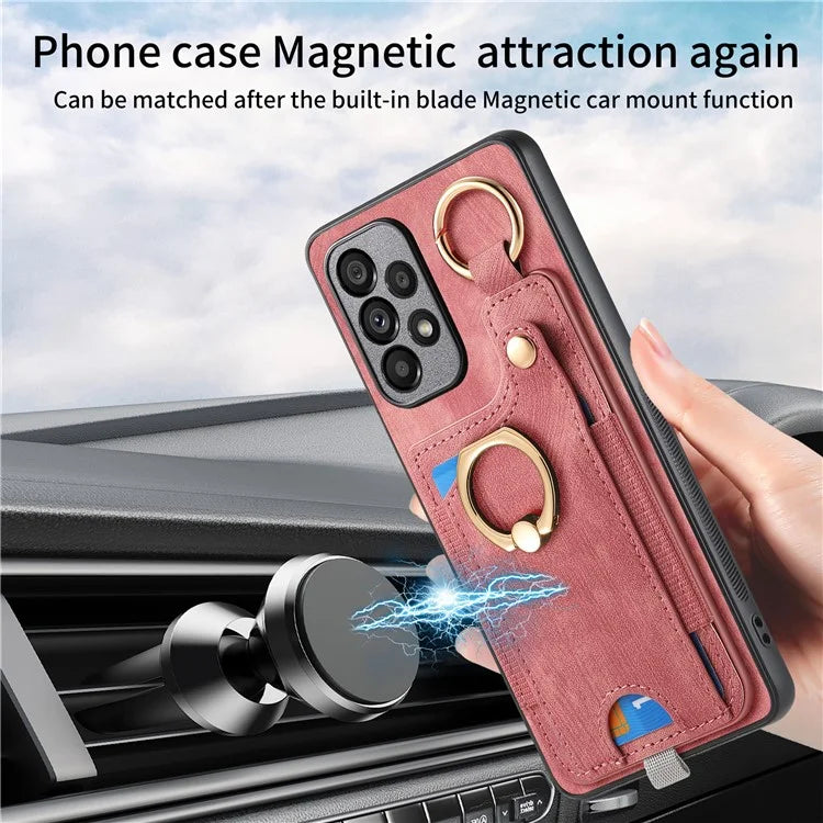 For Samsung Galaxy A23 5G (Global Version)  /  4G Case Leather Back Cover with Ring Support Card Holder