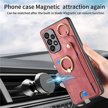 For Samsung Galaxy A23 5G (Global Version)  /  4G Case Leather Back Cover with Ring Support Card Holder