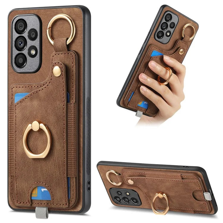 For Samsung Galaxy A23 5G (Global Version)  /  4G Case Leather Back Cover with Ring Support Card Holder