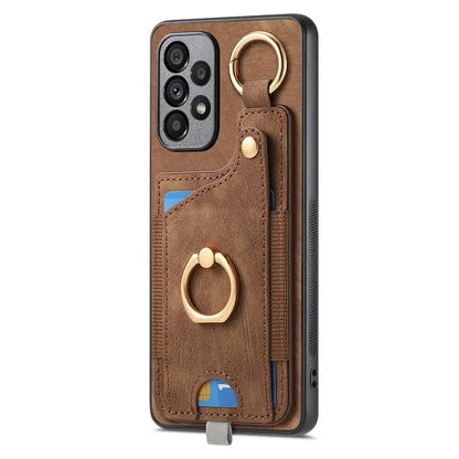 For Samsung Galaxy A23 5G (Global Version)  /  4G Case Leather Back Cover with Ring Support Card Holder