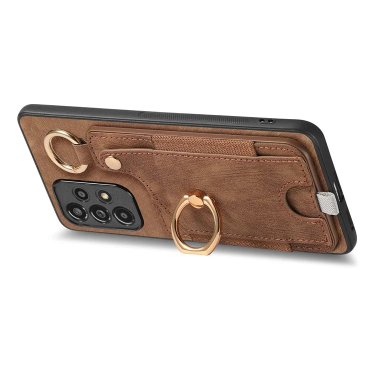 For Samsung Galaxy A23 5G (Global Version)  /  4G Case Leather Back Cover with Ring Support Card Holder