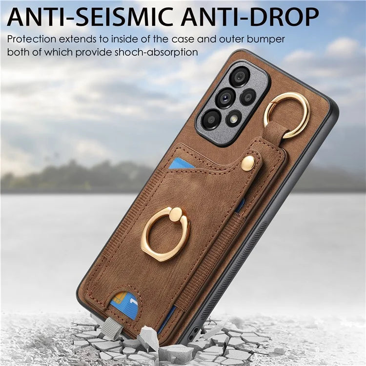 For Samsung Galaxy A23 5G (Global Version)  /  4G Case Leather Back Cover with Ring Support Card Holder