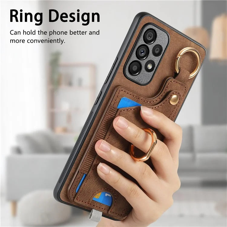 For Samsung Galaxy A23 5G (Global Version)  /  4G Case Leather Back Cover with Ring Support Card Holder