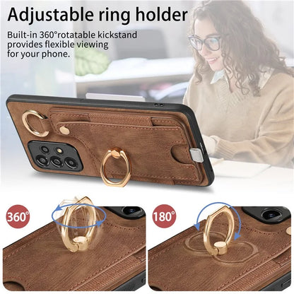 For Samsung Galaxy A23 5G (Global Version)  /  4G Case Leather Back Cover with Ring Support Card Holder