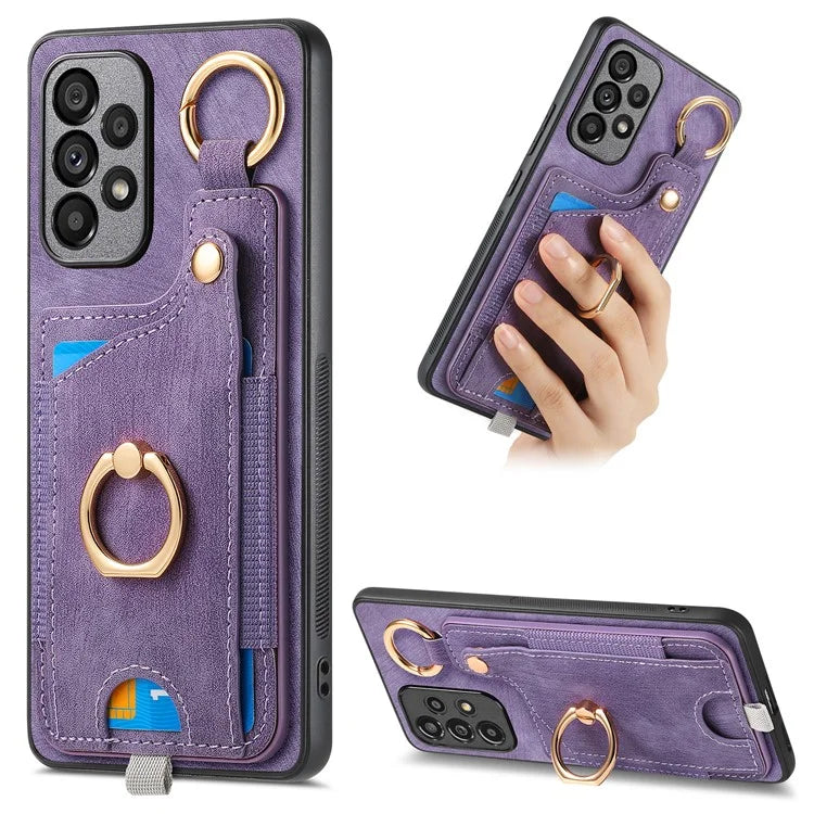 For Samsung Galaxy A23 5G (Global Version)  /  4G Case Leather Back Cover with Ring Support Card Holder