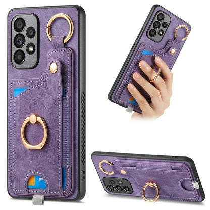 For Samsung Galaxy A23 5G (Global Version)  /  4G Case Leather Back Cover with Ring Support Card Holder