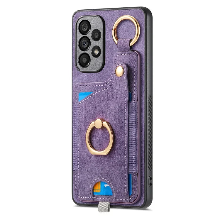 For Samsung Galaxy A23 5G (Global Version)  /  4G Case Leather Back Cover with Ring Support Card Holder