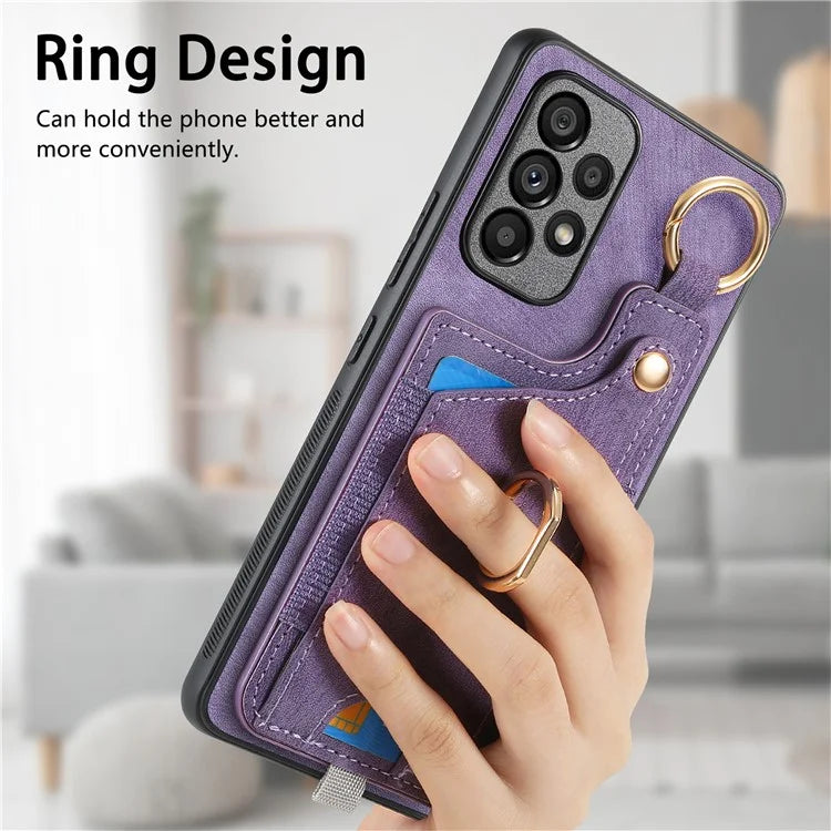 For Samsung Galaxy A23 5G (Global Version)  /  4G Case Leather Back Cover with Ring Support Card Holder