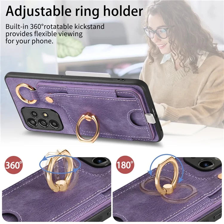 For Samsung Galaxy A23 5G (Global Version)  /  4G Case Leather Back Cover with Ring Support Card Holder