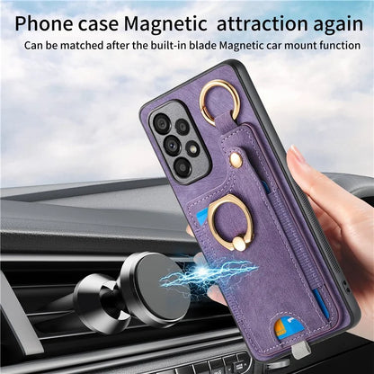 For Samsung Galaxy A23 5G (Global Version)  /  4G Case Leather Back Cover with Ring Support Card Holder