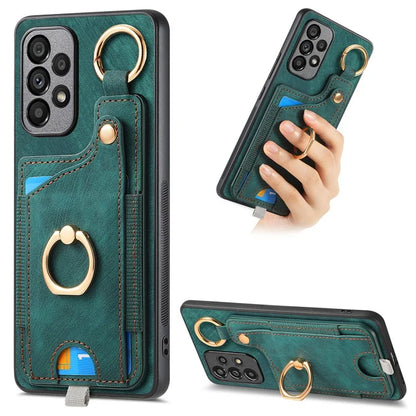 For Samsung Galaxy A23 5G (Global Version)  /  4G Case Leather Back Cover with Ring Support Card Holder
