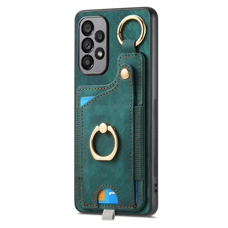 For Samsung Galaxy A23 5G (Global Version)  /  4G Case Leather Back Cover with Ring Support Card Holder