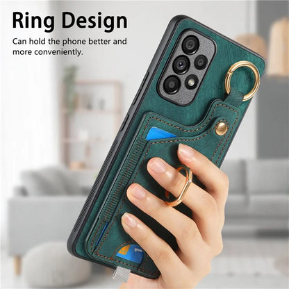 For Samsung Galaxy A23 5G (Global Version)  /  4G Case Leather Back Cover with Ring Support Card Holder