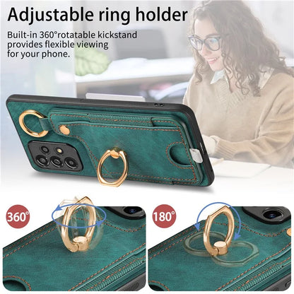 For Samsung Galaxy A23 5G (Global Version)  /  4G Case Leather Back Cover with Ring Support Card Holder