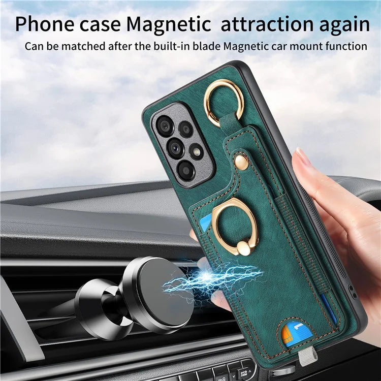For Samsung Galaxy A23 5G (Global Version)  /  4G Case Leather Back Cover with Ring Support Card Holder