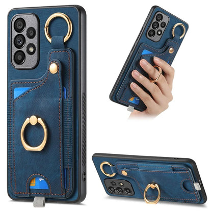 For Samsung Galaxy A23 5G (Global Version)  /  4G Case Leather Back Cover with Ring Support Card Holder