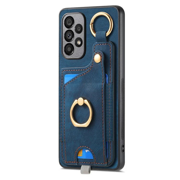 For Samsung Galaxy A23 5G (Global Version)  /  4G Case Leather Back Cover with Ring Support Card Holder