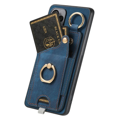 For Samsung Galaxy A23 5G (Global Version)  /  4G Case Leather Back Cover with Ring Support Card Holder