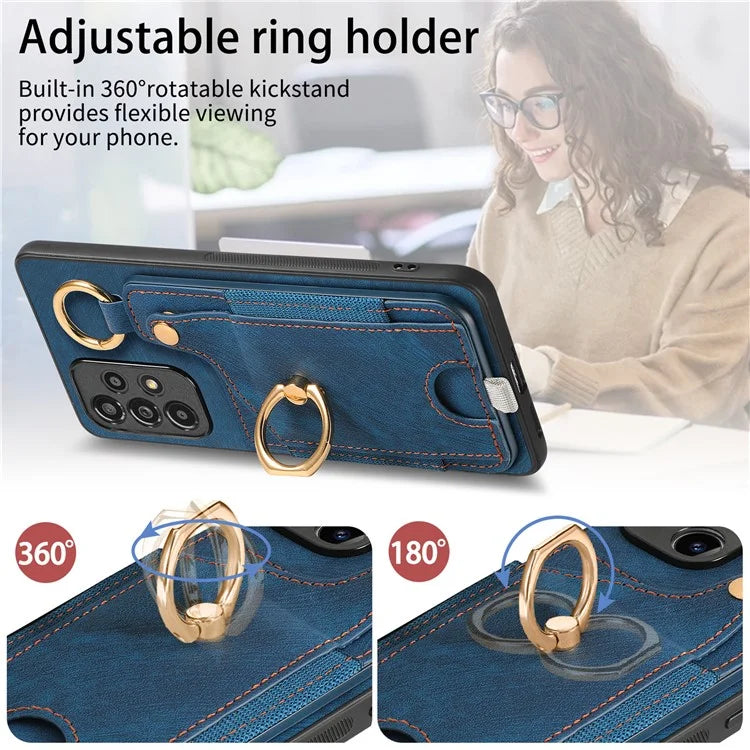 For Samsung Galaxy A23 5G (Global Version)  /  4G Case Leather Back Cover with Ring Support Card Holder