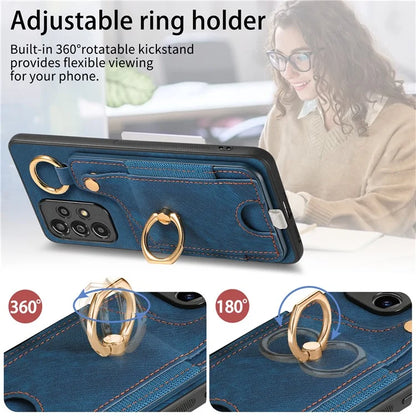 For Samsung Galaxy A23 5G (Global Version)  /  4G Case Leather Back Cover with Ring Support Card Holder