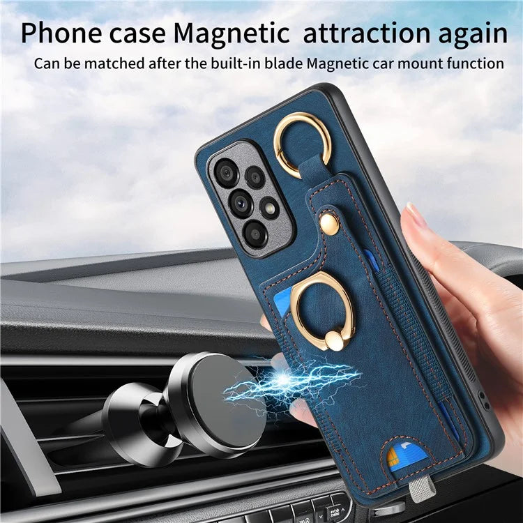 For Samsung Galaxy A23 5G (Global Version)  /  4G Case Leather Back Cover with Ring Support Card Holder