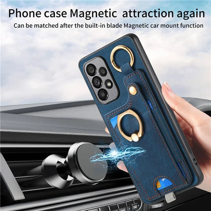 For Samsung Galaxy A23 5G (Global Version)  /  4G Case Leather Back Cover with Ring Support Card Holder