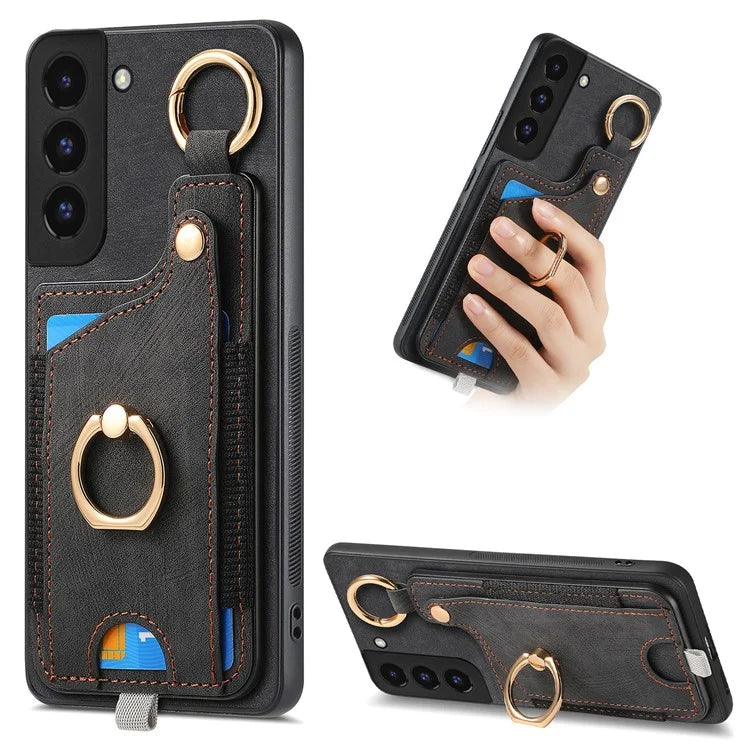 For Samsung Galaxy S22+ 5G Case with Card Holder Leather Back Cover Car Mount Compatible
