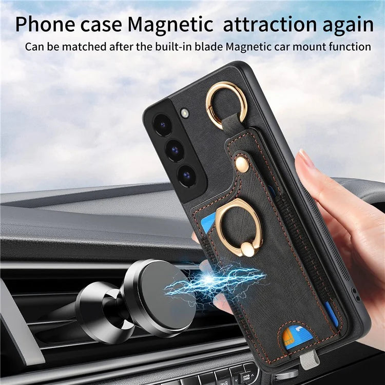 For Samsung Galaxy S22+ 5G Case with Card Holder Leather Back Cover Car Mount Compatible