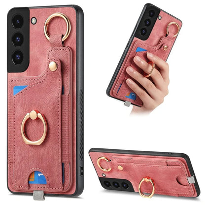 For Samsung Galaxy S22+ 5G Case with Card Holder Leather Back Cover Car Mount Compatible