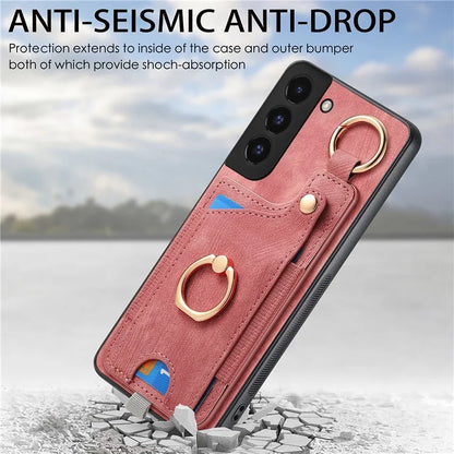 For Samsung Galaxy S22+ 5G Case with Card Holder Leather Back Cover Car Mount Compatible