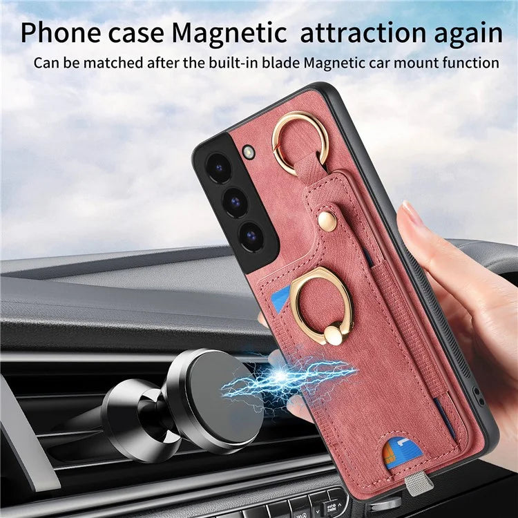 For Samsung Galaxy S22+ 5G Case with Card Holder Leather Back Cover Car Mount Compatible