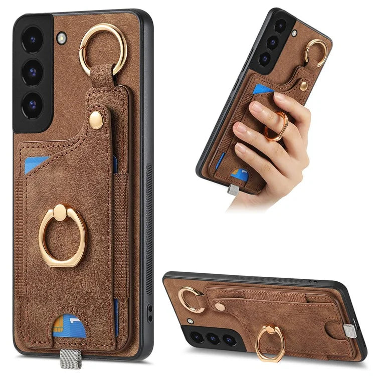 For Samsung Galaxy S22+ 5G Case with Card Holder Leather Back Cover Car Mount Compatible