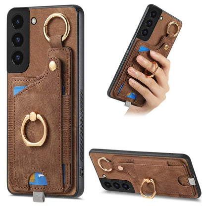 For Samsung Galaxy S22+ 5G Case with Card Holder Leather Back Cover Car Mount Compatible